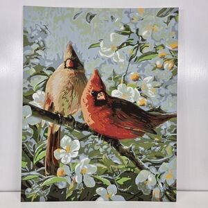 Cardinals & Cherry Blossoms Finished Acrylic Painting Paint By Number 20x16 Bird